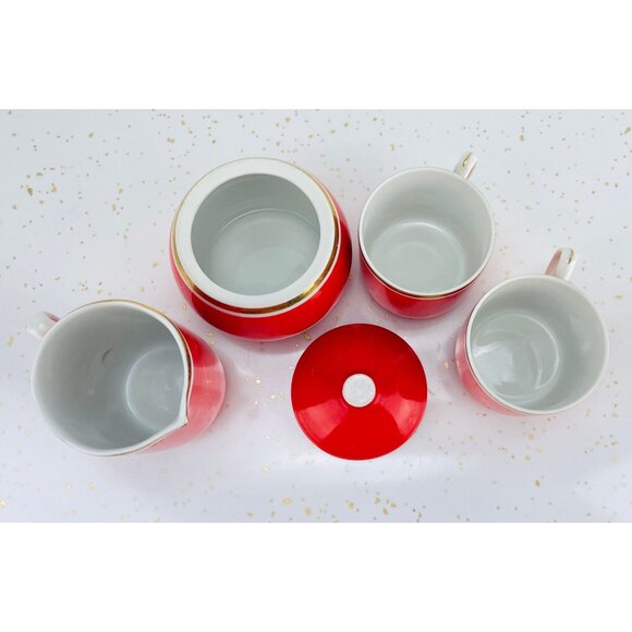 Vintage Hollohaza Hungary porcelain set, demitasses, sugar bowl, creamer, #1831 - Picture 8 of 10